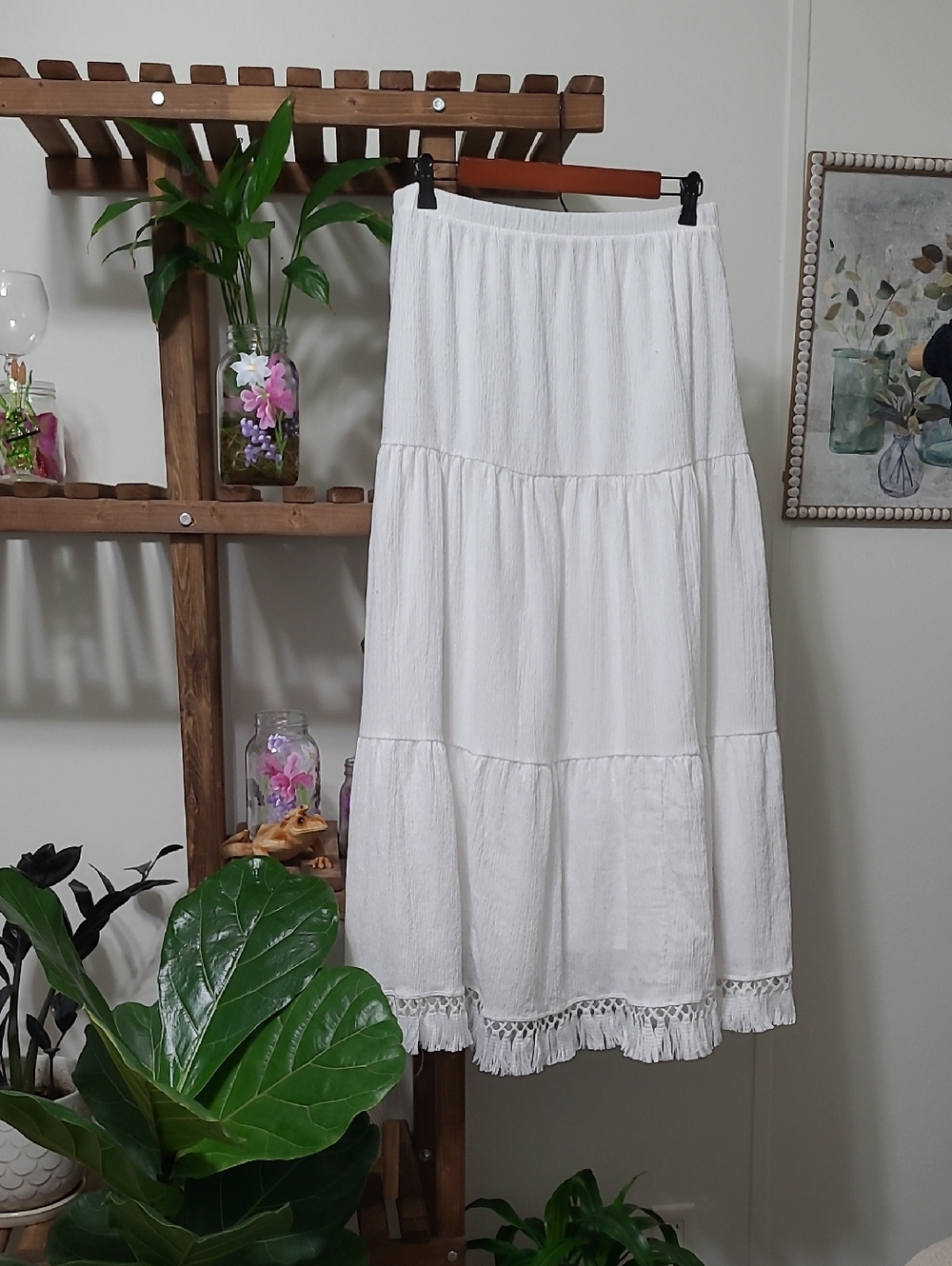 White Crinkle Crepe Fully Lined Maxi Skirt - Picture 1 of 11